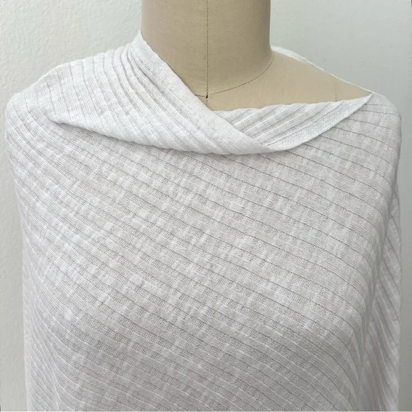 Eileen Fisher White Ribbed Poncho NWT Organic Linen Cotton Slub One Size - Picture 3 of 9